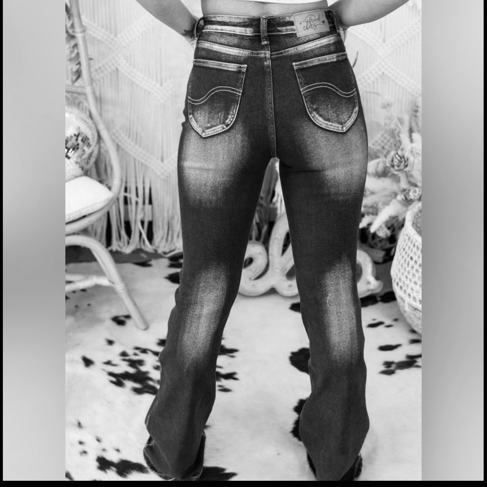 Black Southern Fried Chics Flare Super Stretch Sz 18 Vintage Hot Girl Jeans - Picture 2 of 8